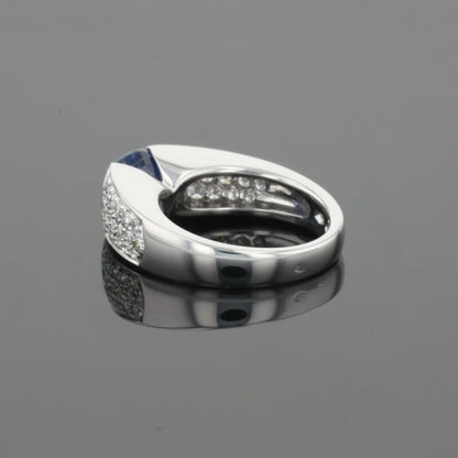 Boucheron Cushion Blue Sapphire &amp; Diamonds Pave Set 18K White Gold Ring