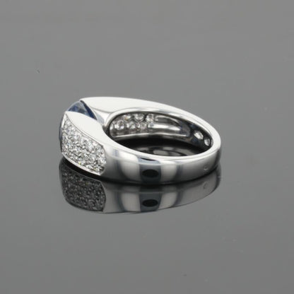 Boucheron Cushion Blue Sapphire &amp; Diamonds Pave Set 18K White Gold Ring