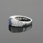 Boucheron Cushion Blue Sapphire & Diamonds Pave Set 18K White Gold Ring