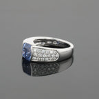 Boucheron Cushion Blue Sapphire & Diamonds Pave Set 18K White Gold Ring