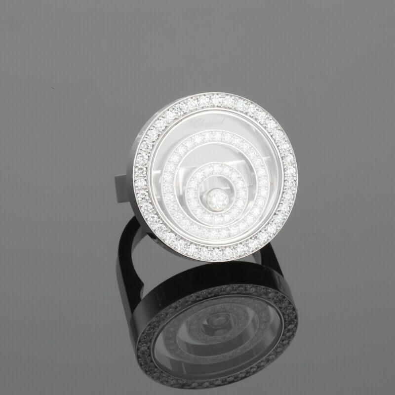 Chopard Happy Spirit Diamonds Circle Round Diamond Halo Set 18K White Gold Ring
