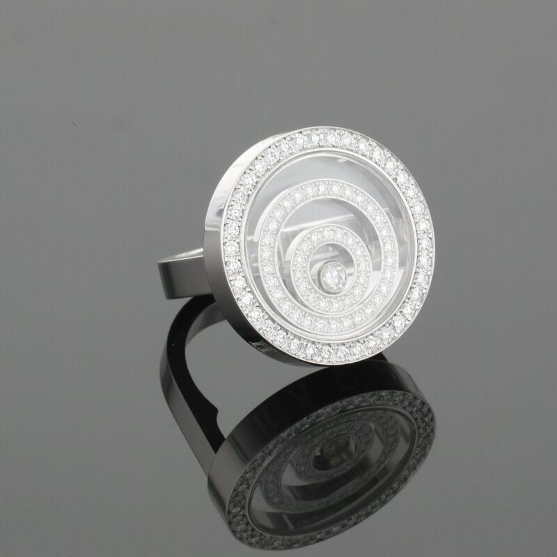 Chopard Happy Spirit Diamonds Circle Round Diamond Halo Set 18K White Gold Ring