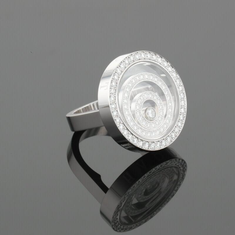Chopard Happy Spirit Diamonds Circle Round Diamond Halo Set 18K White Gold Ring
