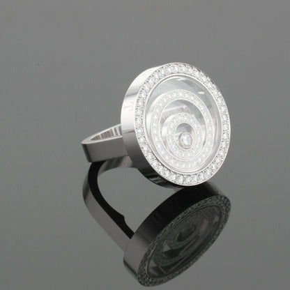 Chopard Happy Spirit Diamonds Circle Round Diamond Halo Set 18K White Gold Ring