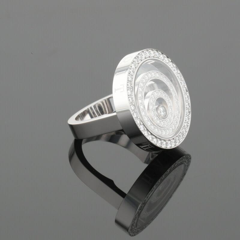 Chopard Happy Spirit Diamonds Circle Round Diamond Halo Set 18K White Gold Ring