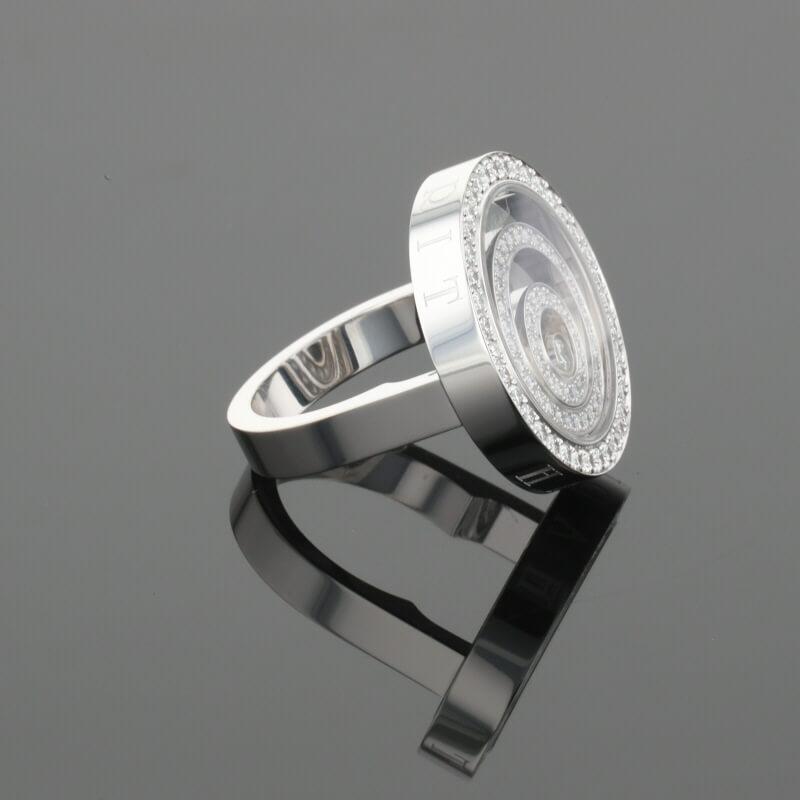 Chopard Happy Spirit Diamonds Circle Round Diamond Halo Set 18K White Gold Ring