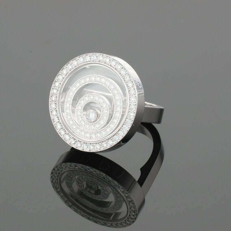 Chopard Happy Spirit Diamonds Circle Round Diamond Halo Set 18K White Gold Ring