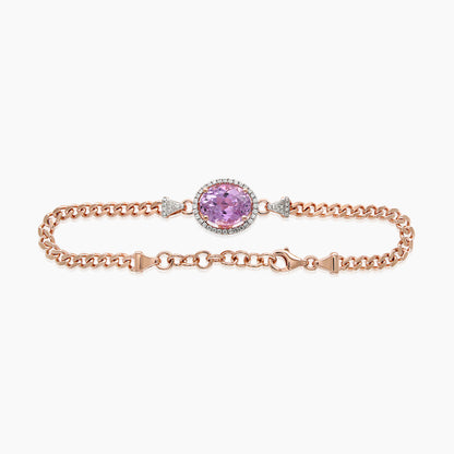 Pink Kunzite & White Diamond 18K Rose Gold Charm Oval Shape Bracelet