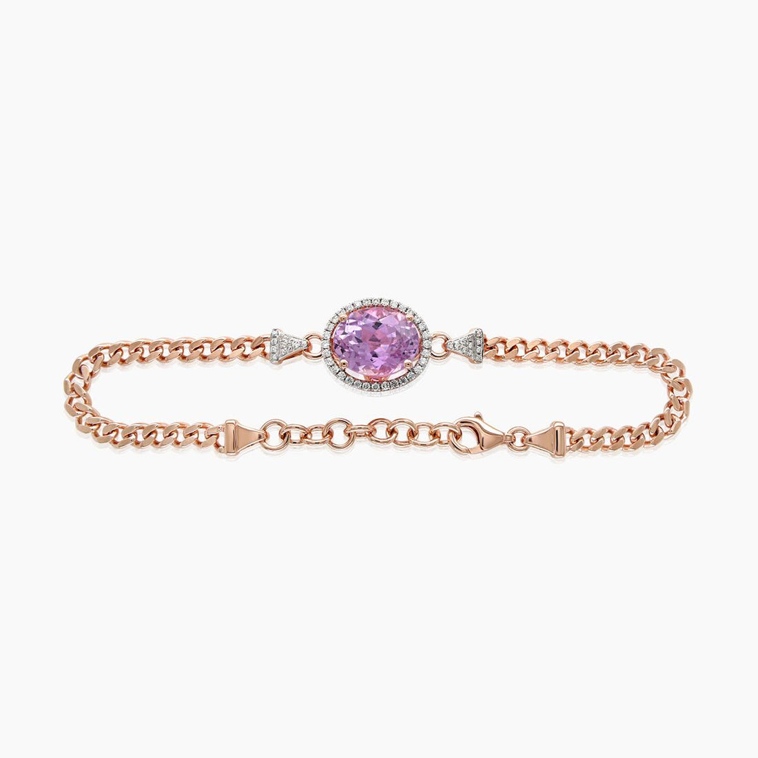 Pink Kunzite &amp; White Diamond 18K Rose Gold Charm Oval Shape Bracelet