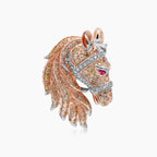Horse Stallion Pony Diamond Pave & Ruby 18K Rose & White Gold Ring