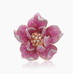 Ruby & Pink Sapphire & Diamond Pave Set 18K Rose Gold Lilly Flower Ring