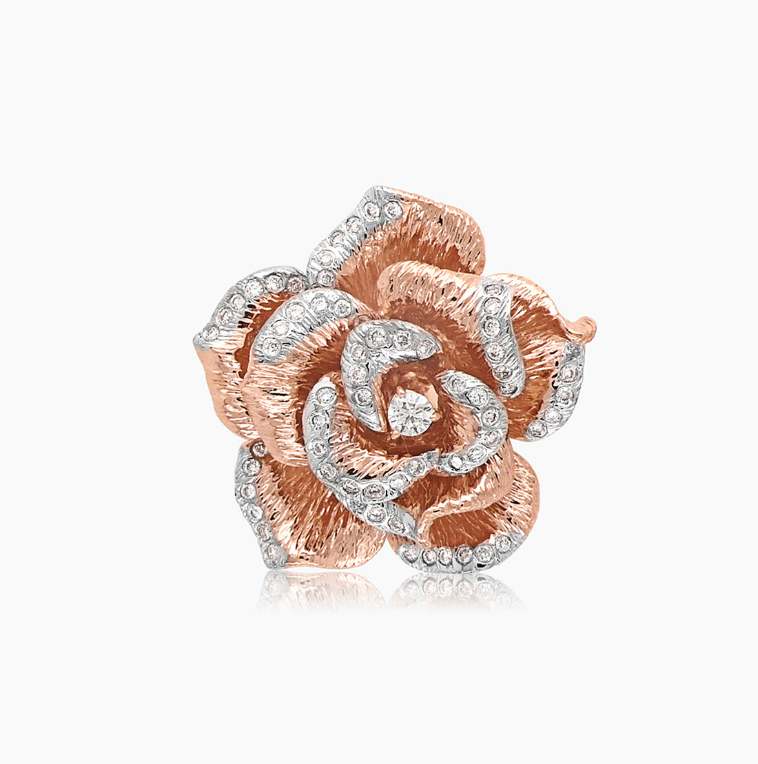 White & Fancy Diamond 18K Rose Gold Flower Ring