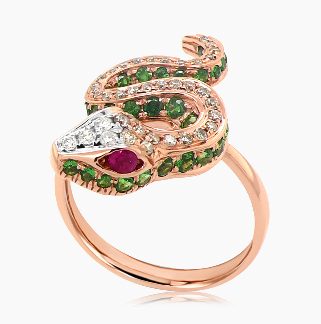 Green Garnet & Brown Diamond 18K Rose Gold Snake Ring