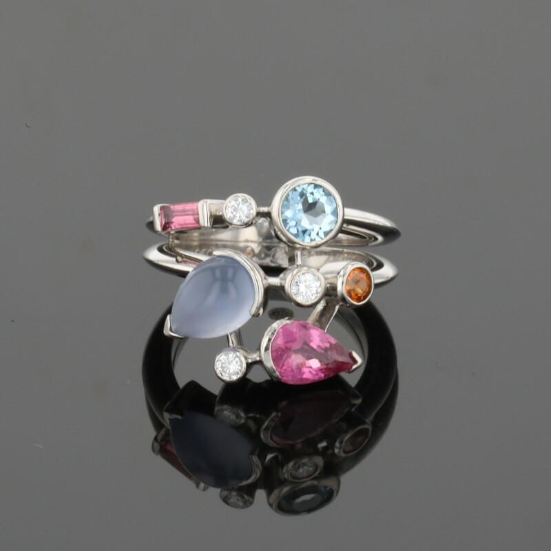 Cartier Meli Melo Diamond Chalcedony Aquamarine Garnet Tourmalines Platinum Ring