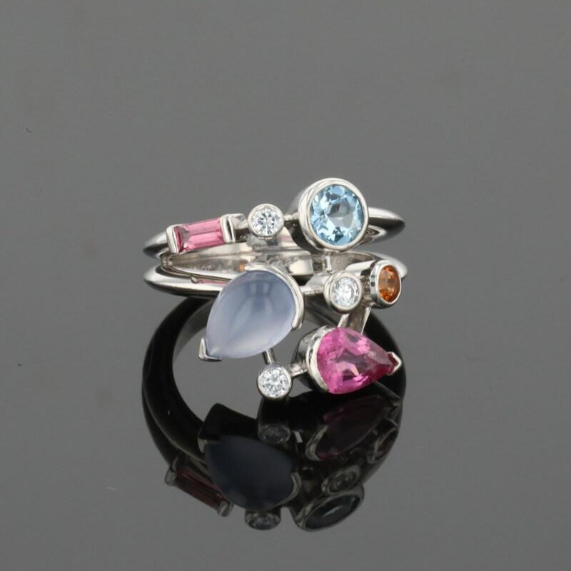 Cartier Meli Melo Diamond Chalcedony Aquamarine Garnet Tourmalines Platinum Ring