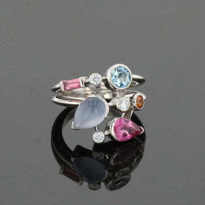 Cartier Meli Melo Diamond Chalcedony Aquamarine Garnet Tourmalines Platinum Ring