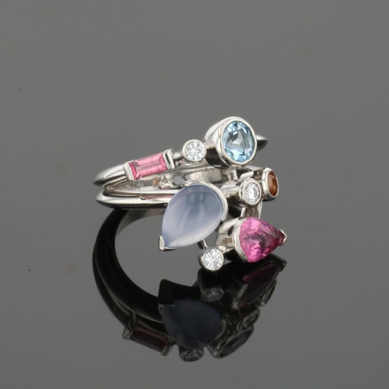 Cartier Meli Melo Diamond Chalcedony Aquamarine Garnet Tourmalines Platinum Ring