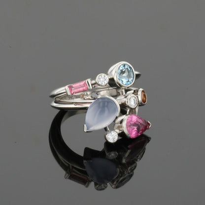 Cartier Meli Melo Diamond Chalcedony Aquamarine Garnet Tourmalines Platinum Ring