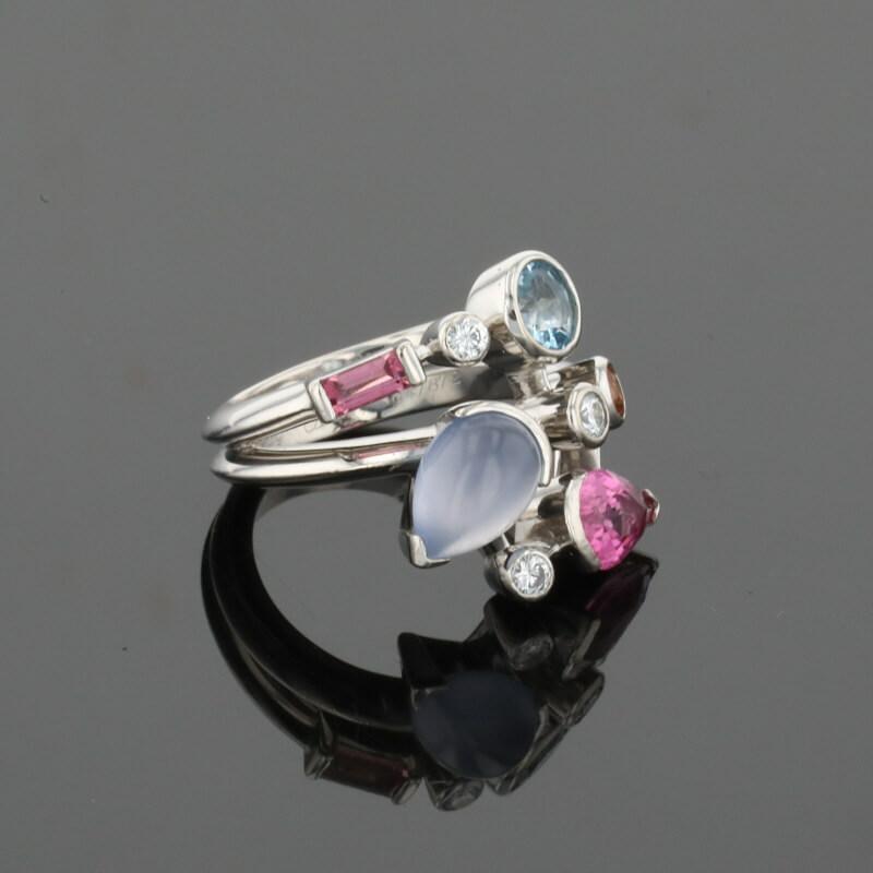 Cartier Meli Melo Diamond Chalcedony Aquamarine Garnet Tourmalines Platinum Ring
