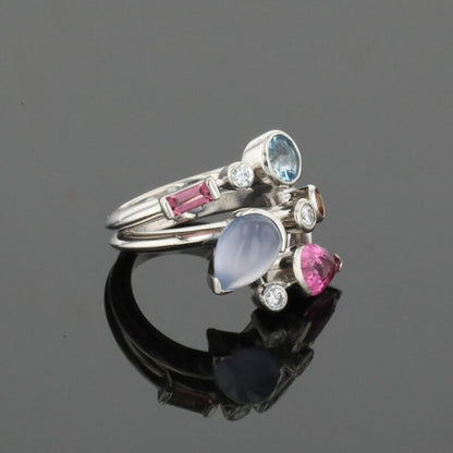 Cartier Meli Melo Diamond Chalcedony Aquamarine Garnet Tourmalines Platinum Ring