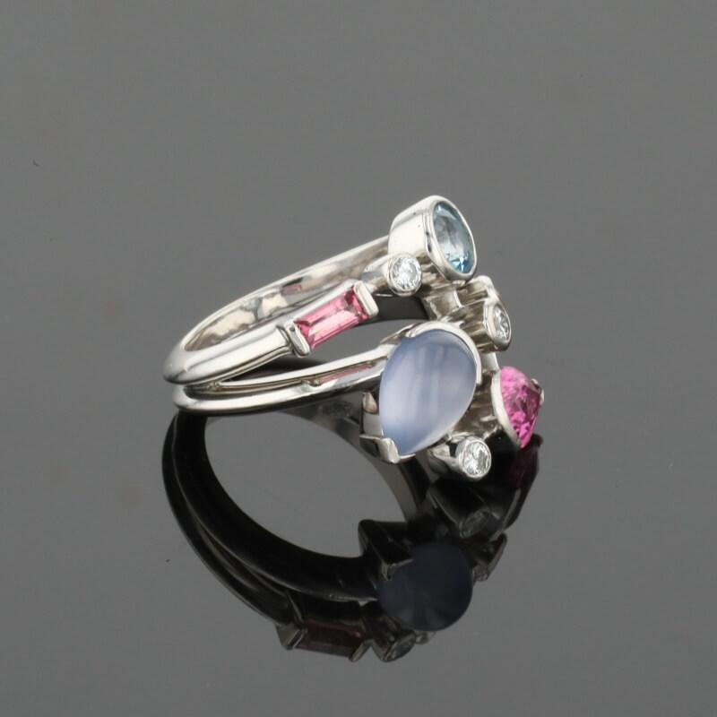 Cartier Meli Melo Diamond Chalcedony Aquamarine Garnet Tourmalines Platinum Ring