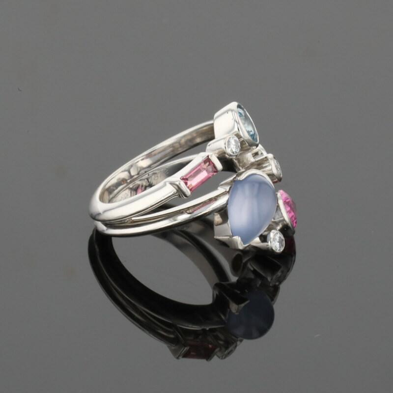 Cartier Meli Melo Diamond Chalcedony Aquamarine Garnet Tourmalines Platinum Ring