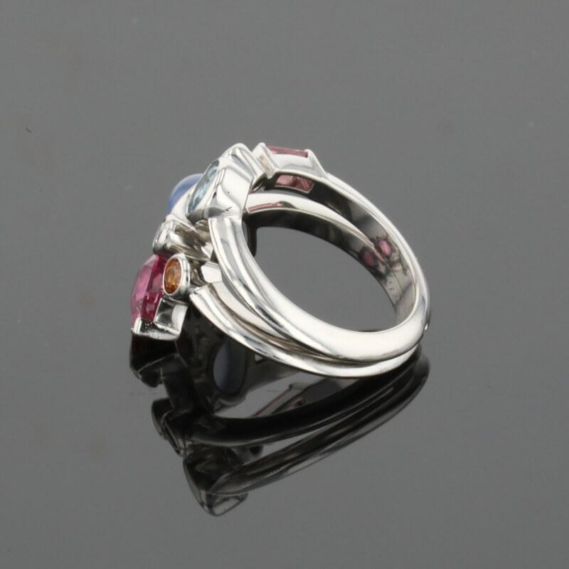 Cartier Meli Melo Diamond Chalcedony Aquamarine Garnet Tourmalines Platinum Ring