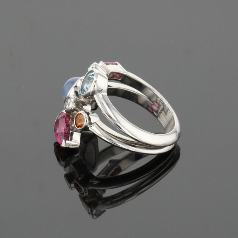 Cartier Meli Melo Diamond Chalcedony Aquamarine Garnet Tourmalines Platinum Ring