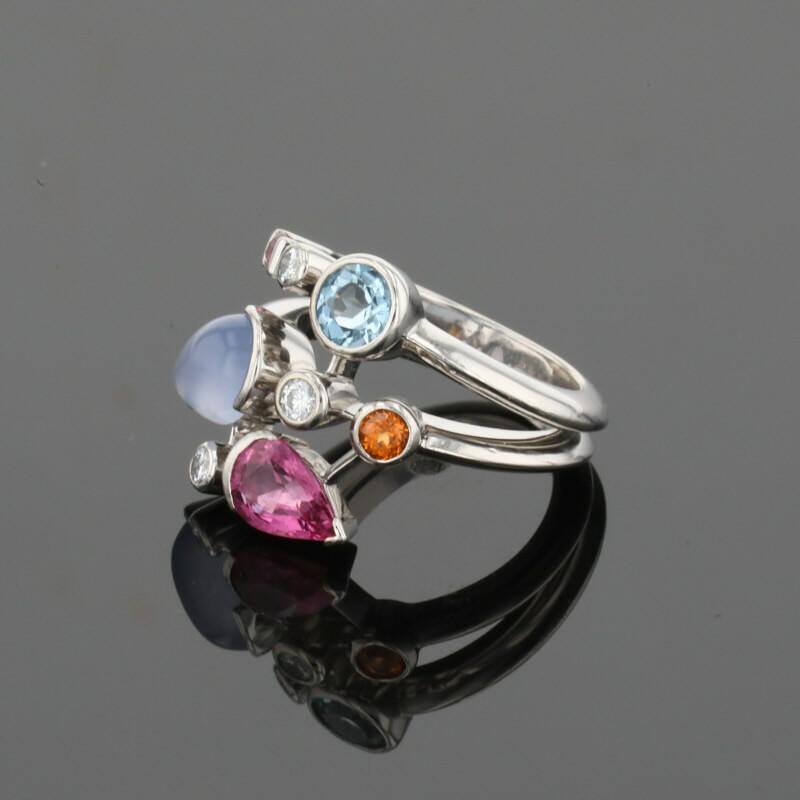 Cartier Meli Melo Diamond Chalcedony Aquamarine Garnet Tourmalines Platinum Ring