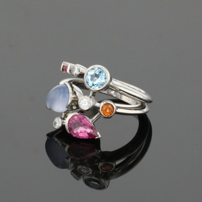 Cartier Meli Melo Diamond Chalcedony Aquamarine Garnet Tourmalines Platinum Ring