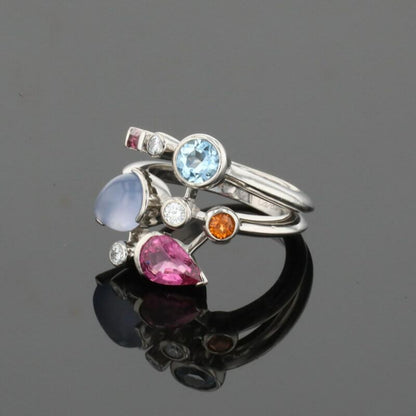 Cartier Meli Melo Diamond Chalcedony Aquamarine Garnet Tourmalines Platinum Ring
