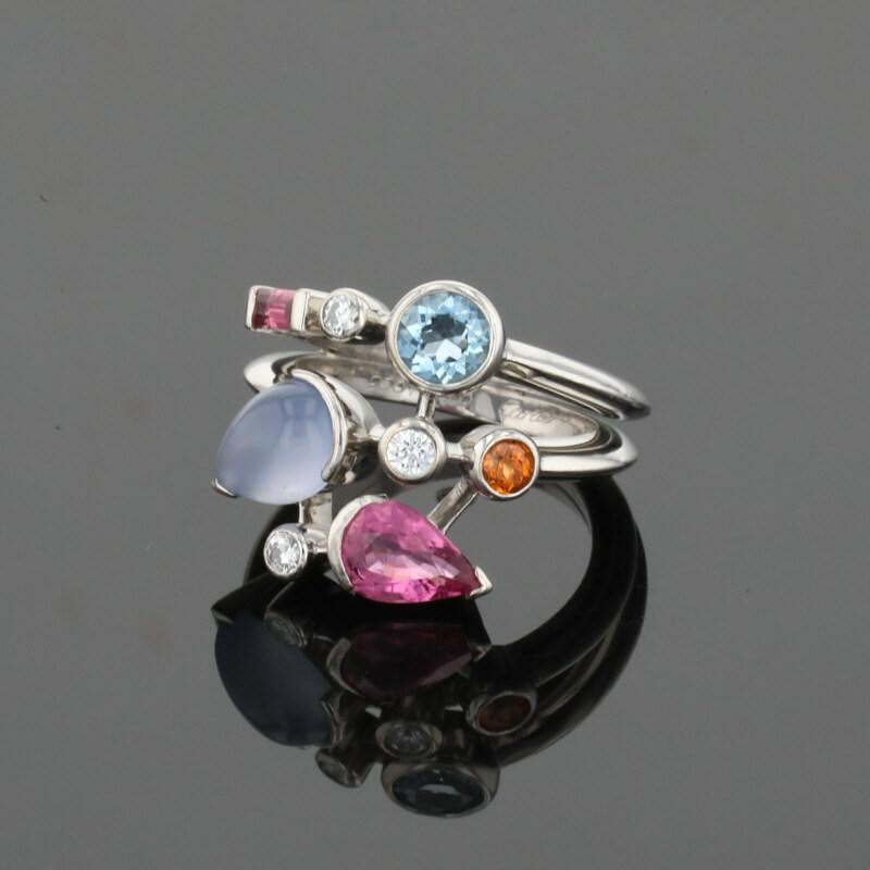 Cartier Meli Melo Diamond Chalcedony Aquamarine Garnet Tourmalines Platinum Ring