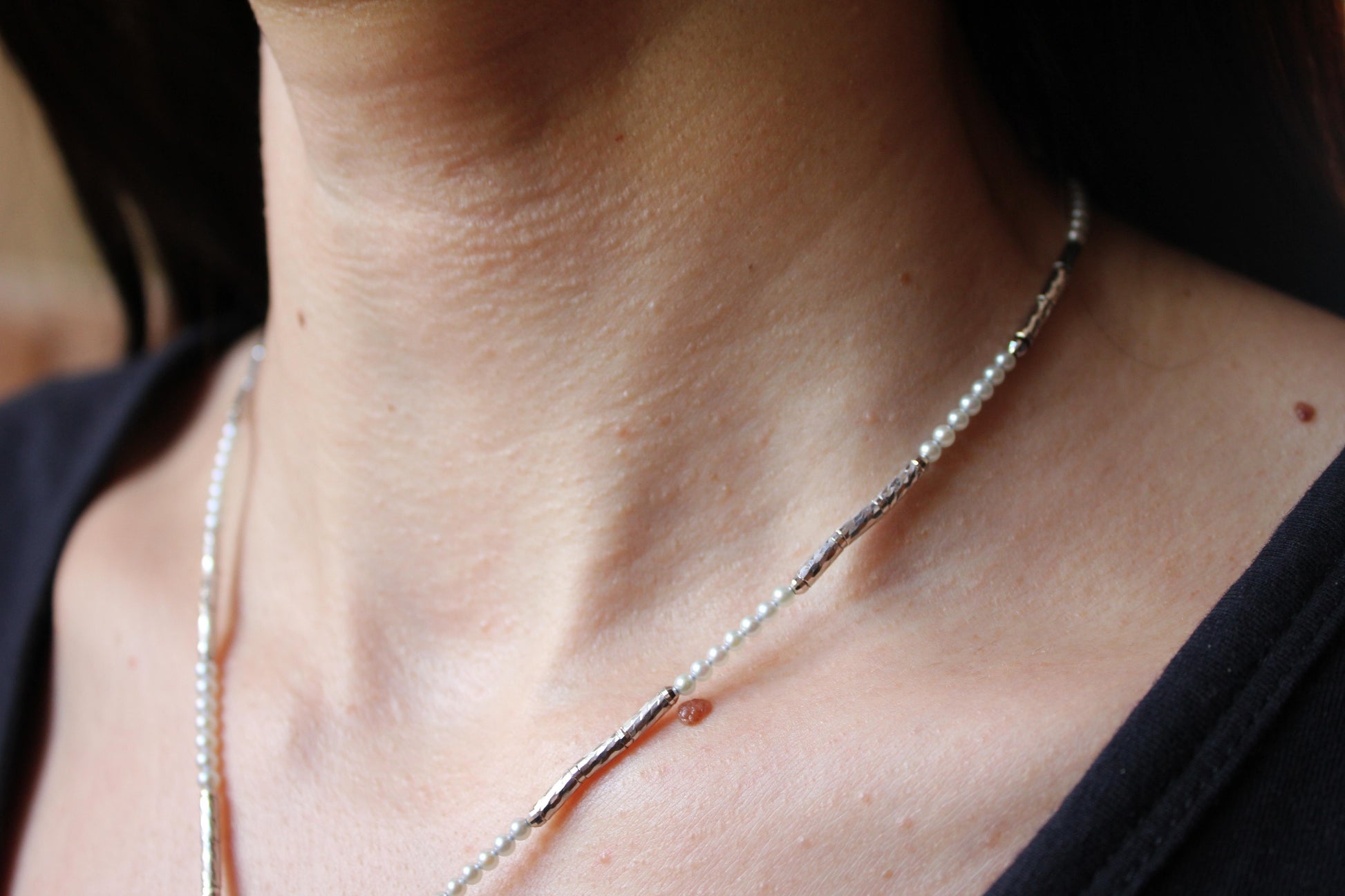 18K White Gold White Akoya Pearl Adjustable Magnetic Choker Necklace Bracelet