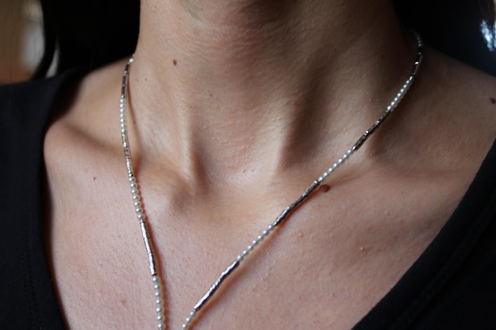 18K White Gold White Akoya Pearl Adjustable Magnetic Choker Necklace Bracelet