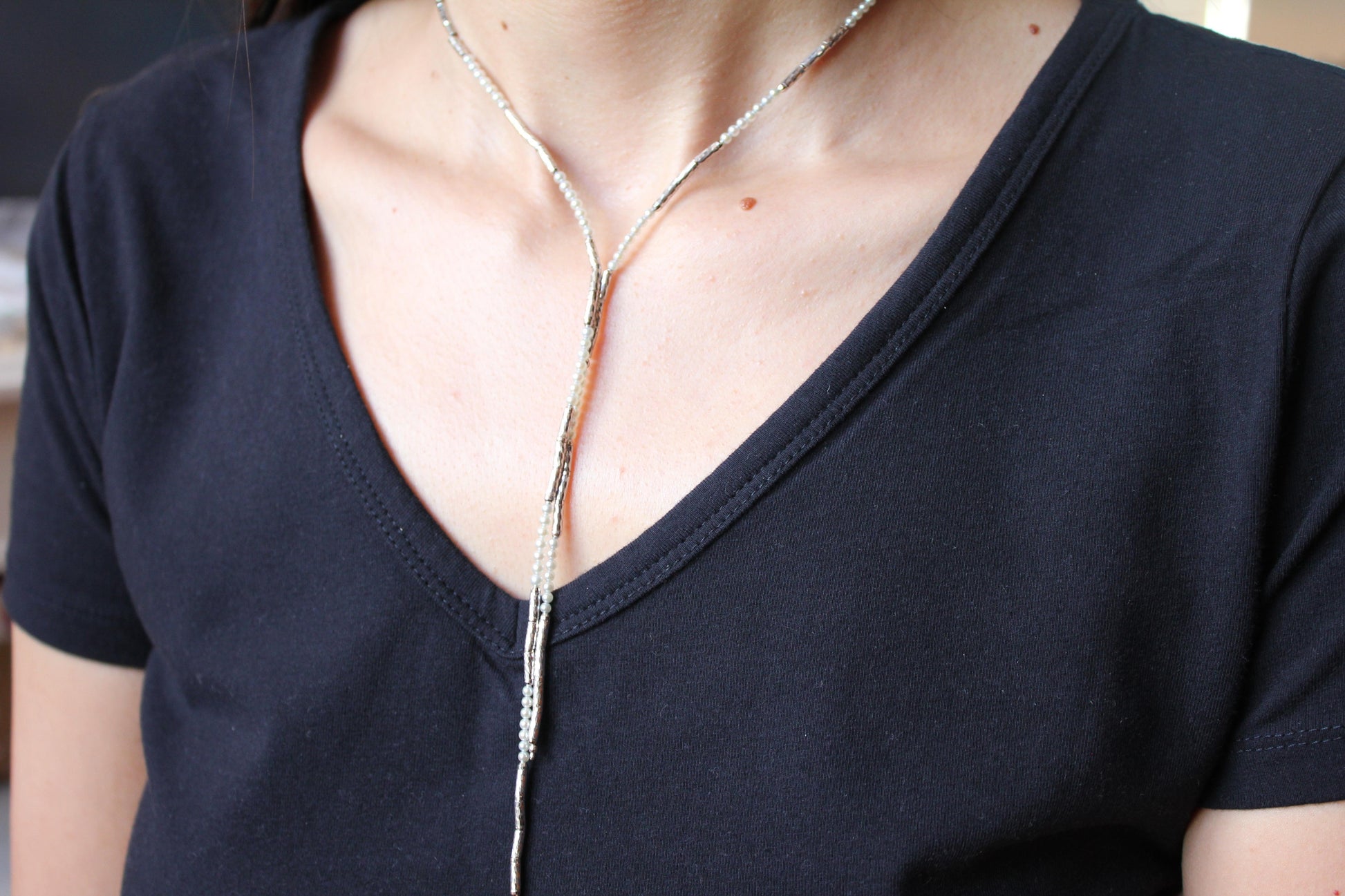 18K White Gold White Akoya Pearl Adjustable Magnetic Choker Necklace Bracelet