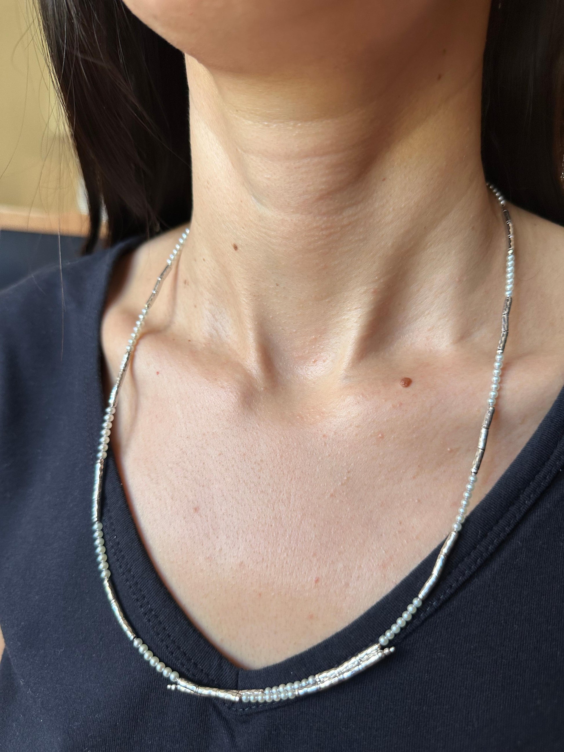 18K White Gold White Akoya Pearl Adjustable Magnetic Choker Necklace Bracelet