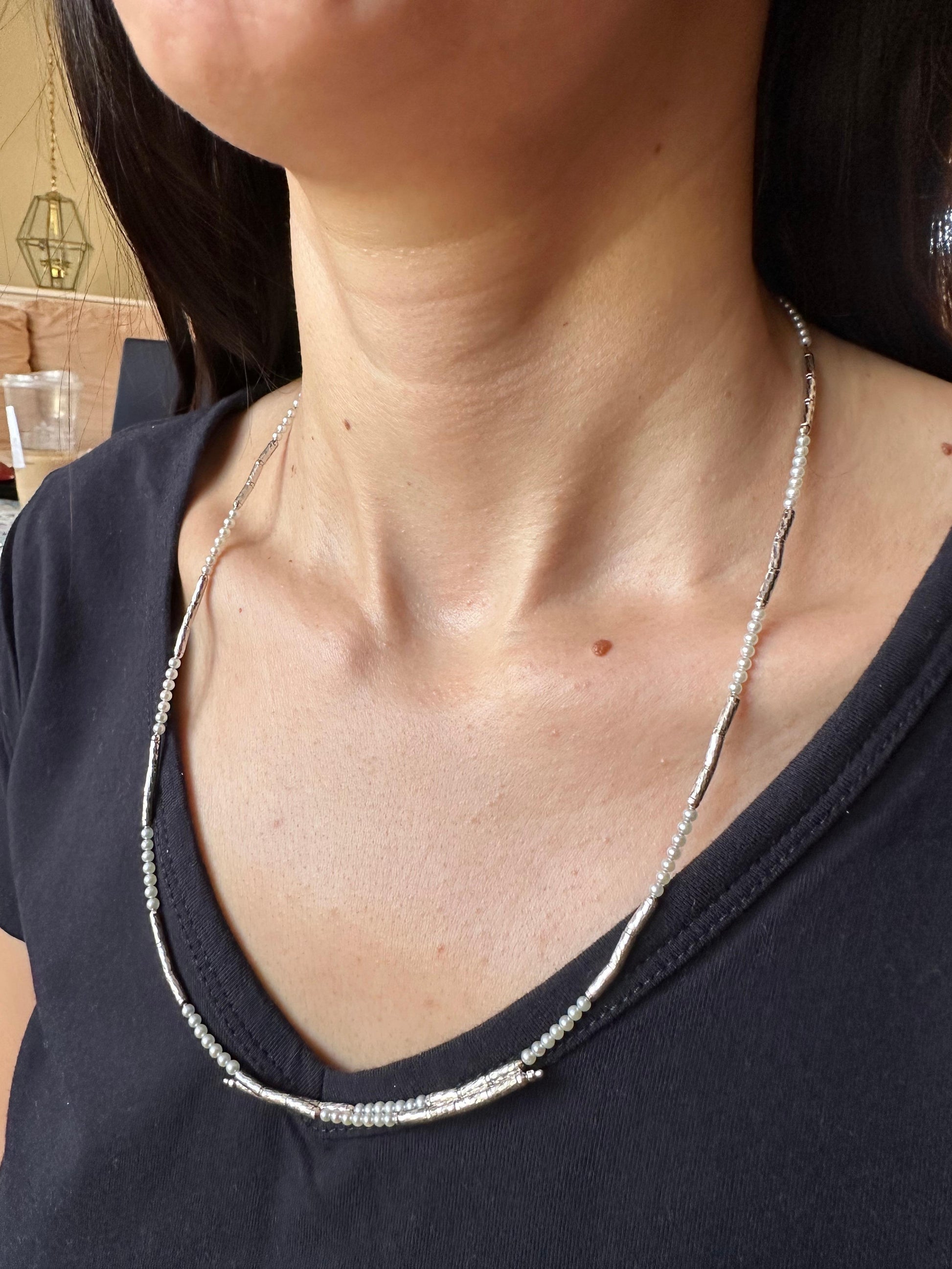 18K White Gold White Akoya Pearl Adjustable Magnetic Choker Necklace Bracelet