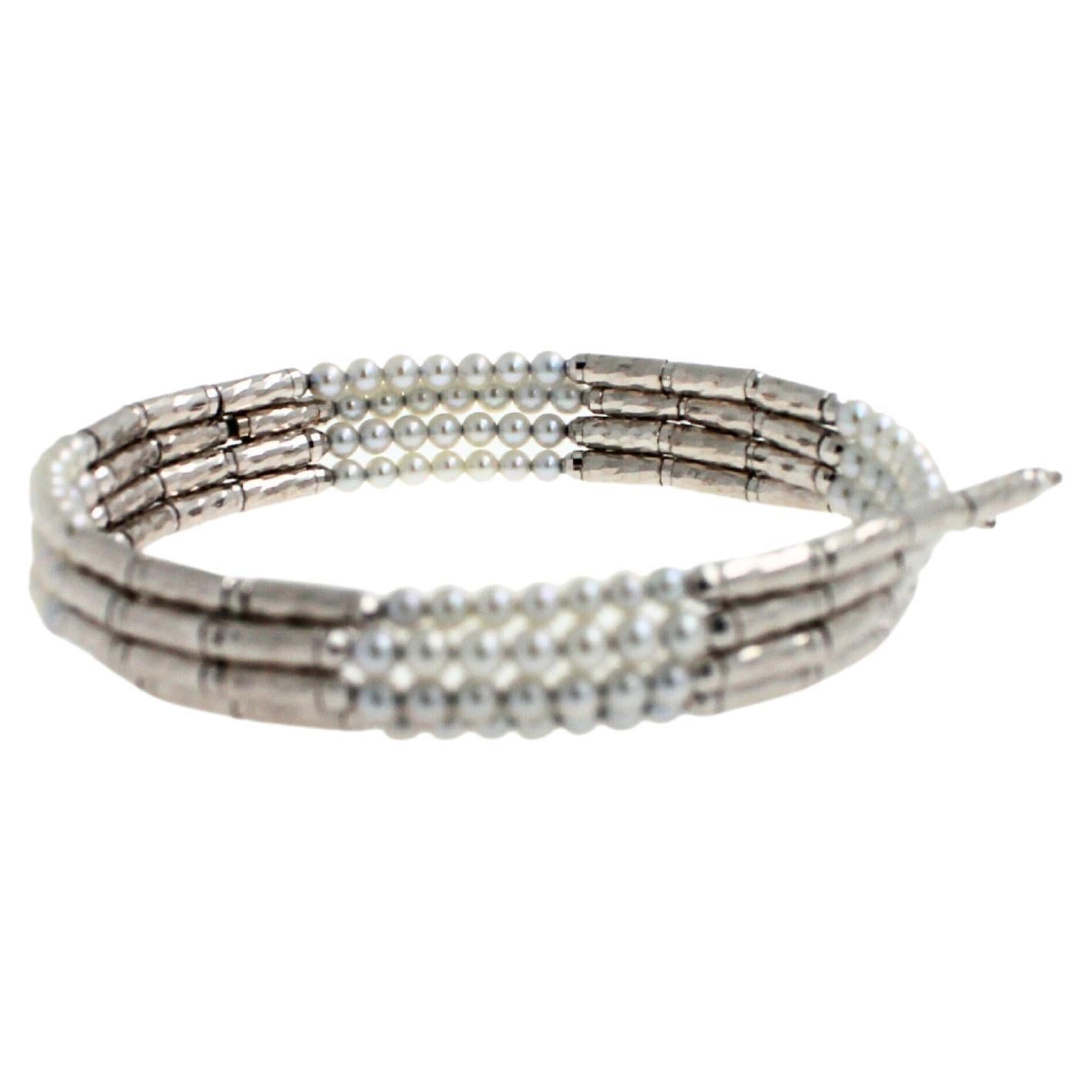 18K White Gold White Akoya Pearl Adjustable Magnetic Choker Necklace Bracelet