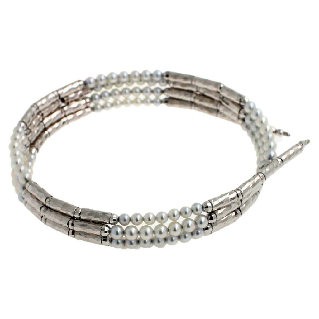 18K White Gold White Akoya Pearl Adjustable Magnetic Choker Necklace Bracelet