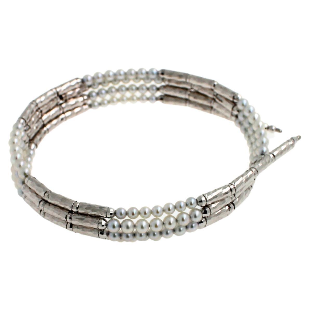 18K White Gold White Akoya Pearl Adjustable Magnetic Choker Necklace Bracelet
