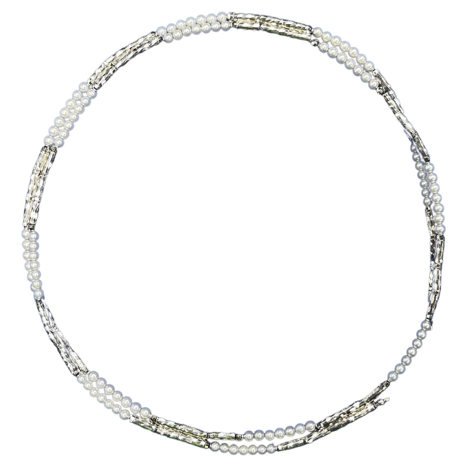18K White Gold White Akoya Pearl Adjustable Magnetic Choker Necklace Bracelet