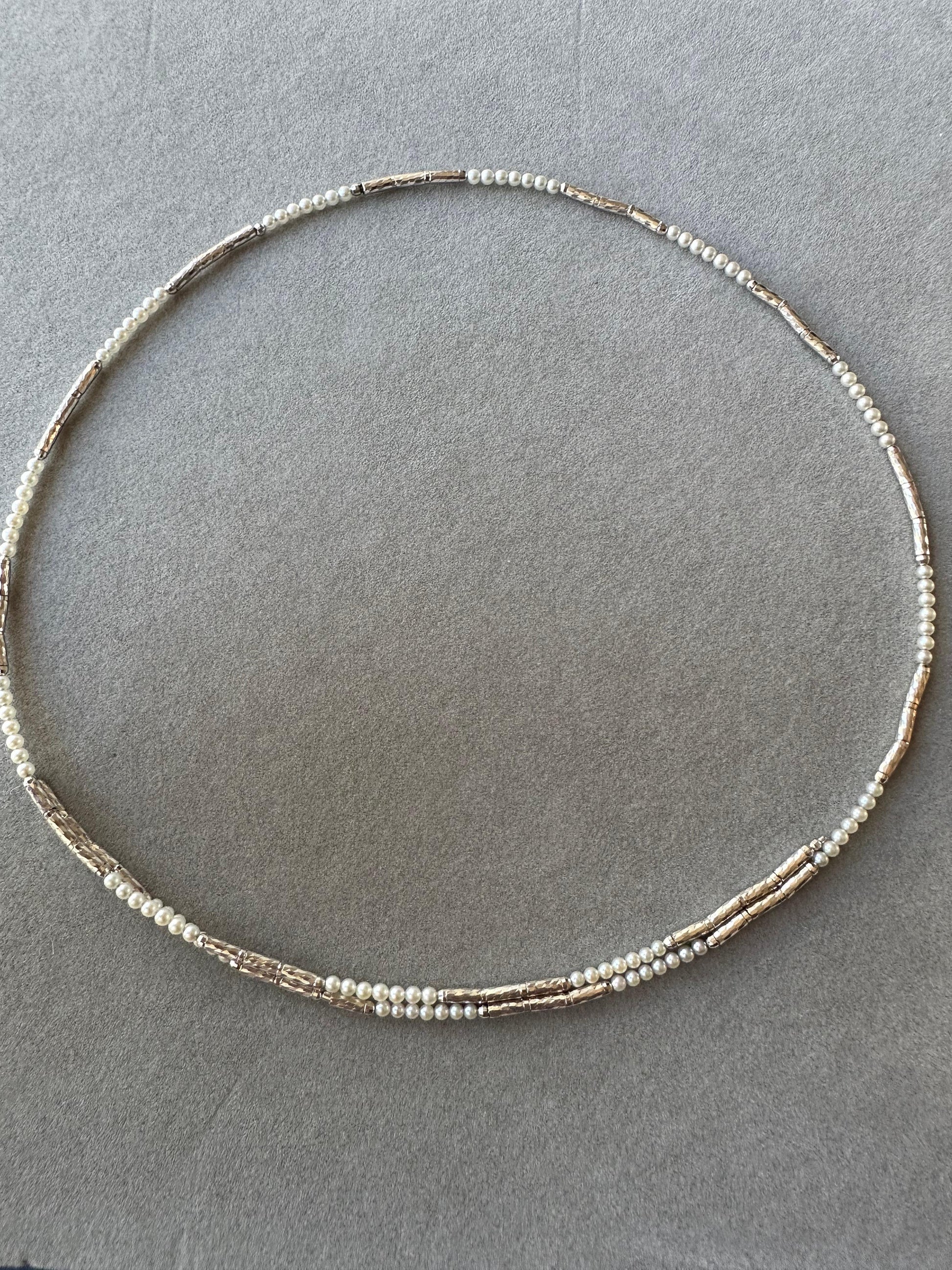 18K White Gold White Akoya Pearl Adjustable Magnetic Choker Necklace Bracelet