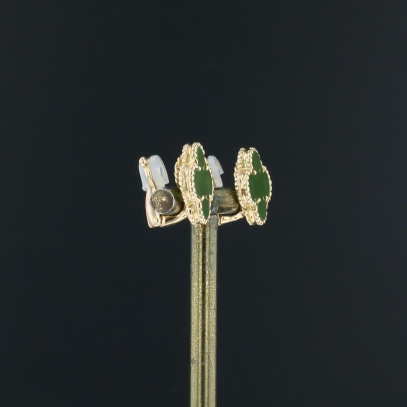 Van Cleef &amp; Arpels Vintage Alhambra Green Jade 18K Yellow Gold Earrings