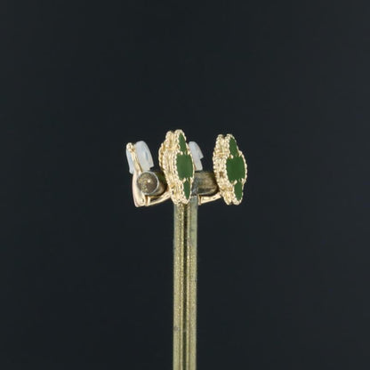 Van Cleef &amp; Arpels Vintage Alhambra Green Jade 18K Yellow Gold Earrings