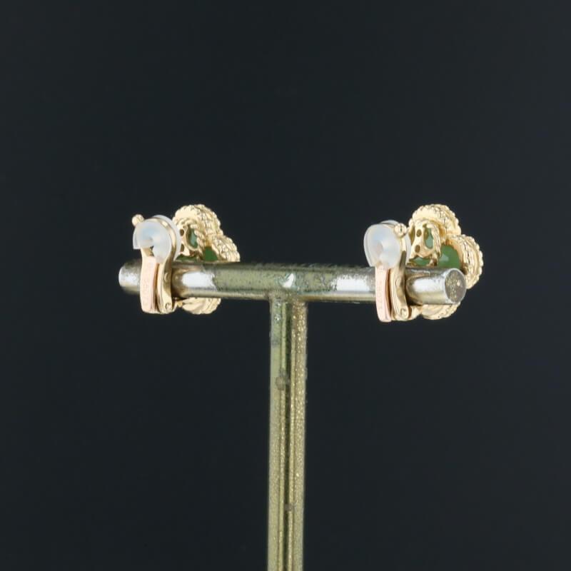 Van Cleef &amp; Arpels Vintage Alhambra Green Jade 18K Yellow Gold Earrings