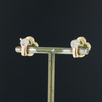 Van Cleef &amp; Arpels Vintage Alhambra Green Jade 18K Yellow Gold Earrings