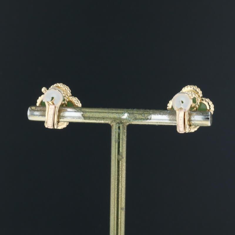 Van Cleef &amp; Arpels Vintage Alhambra Green Jade 18K Yellow Gold Earrings