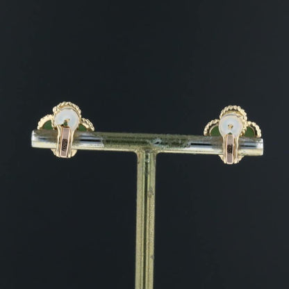 Van Cleef &amp; Arpels Vintage Alhambra Green Jade 18K Yellow Gold Earrings