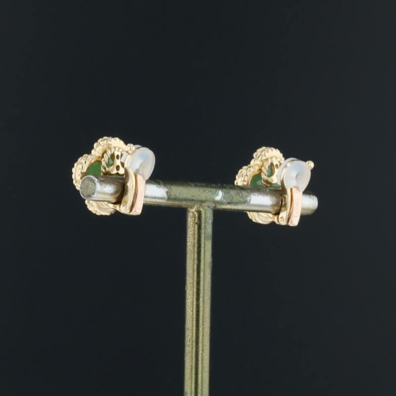 Van Cleef &amp; Arpels Vintage Alhambra Green Jade 18K Yellow Gold Earrings