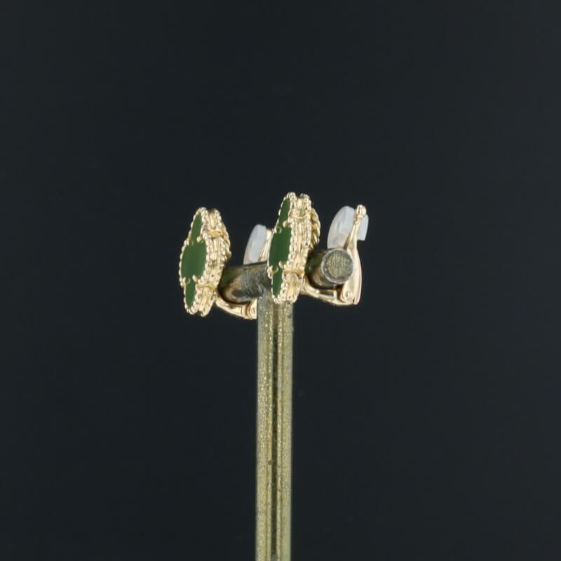Van Cleef &amp; Arpels Vintage Alhambra Green Jade 18K Yellow Gold Earrings